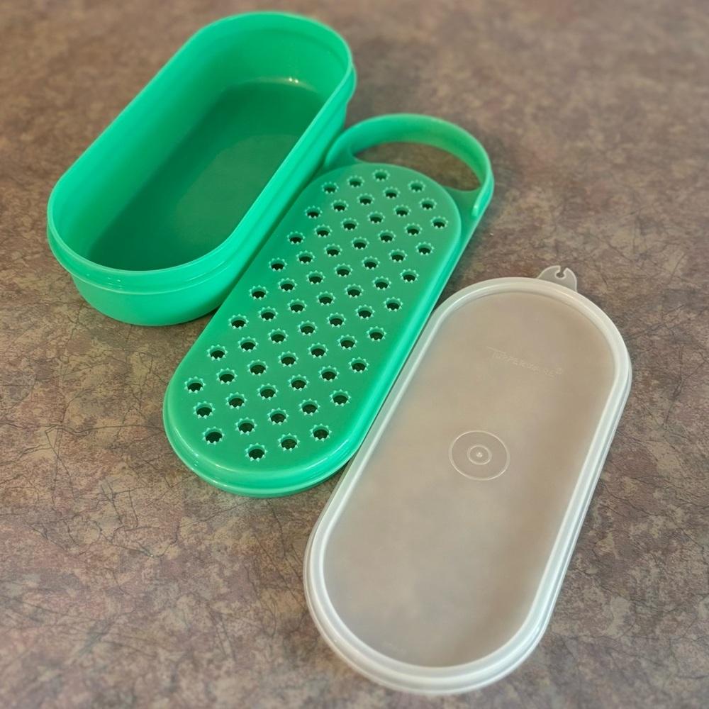 70's Mini Seafoam Green Tupperware Grater, Container and Clear Plastic Lid Set